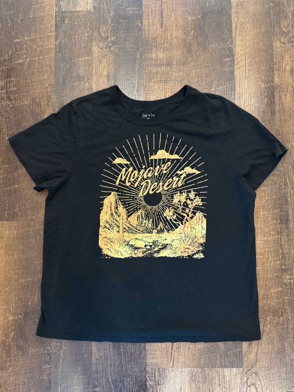 Zoe + Liv Black Tee with Gold Mojave Desert Graphic